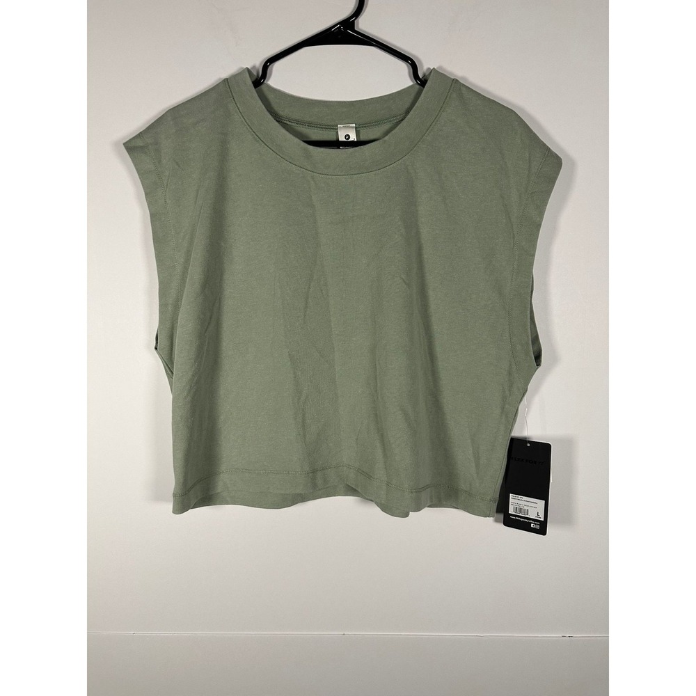 90 Degree By Reflex Tee Womens L Cropped Muscle Tank Vintage Dream Green Top